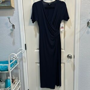 NWT Karen Kane Costa Palmas Faux Wrap Navy dress size 6